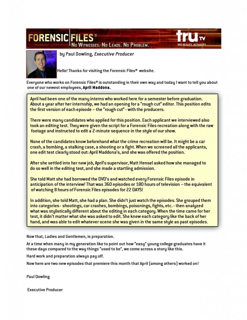 Forensic Files Executive Producer Referral